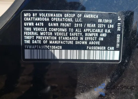 2013 Volkswagen Passat 2.5L Wolfsburg Edition from USA, damaged, VIN 1VWAP7A35DC135428